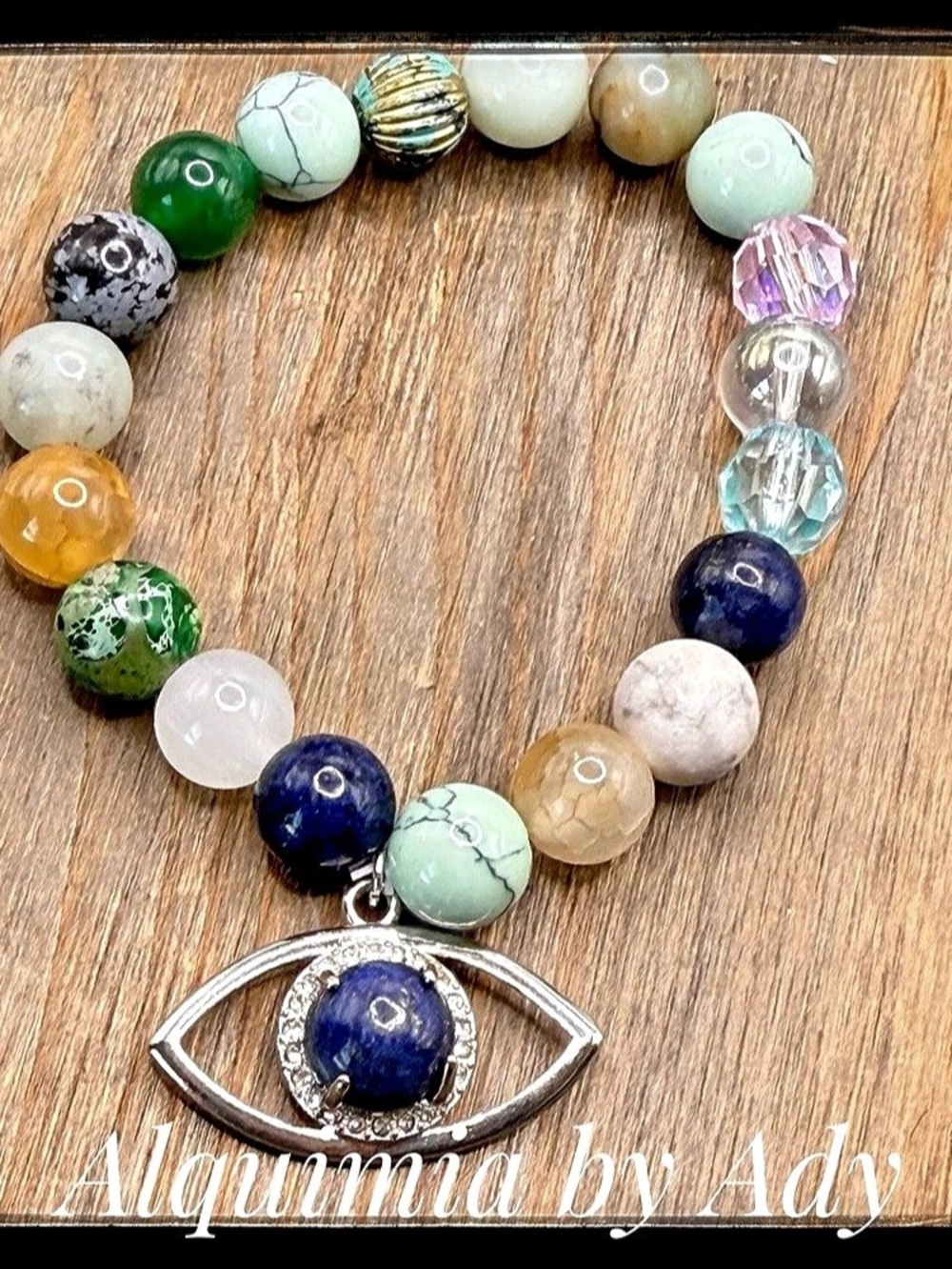 Beaded Evil Eye Bracelet Blue & Green gemstones